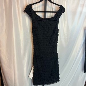 Cache Black Ruffle Cowl Neck Dress, size 4 NWT